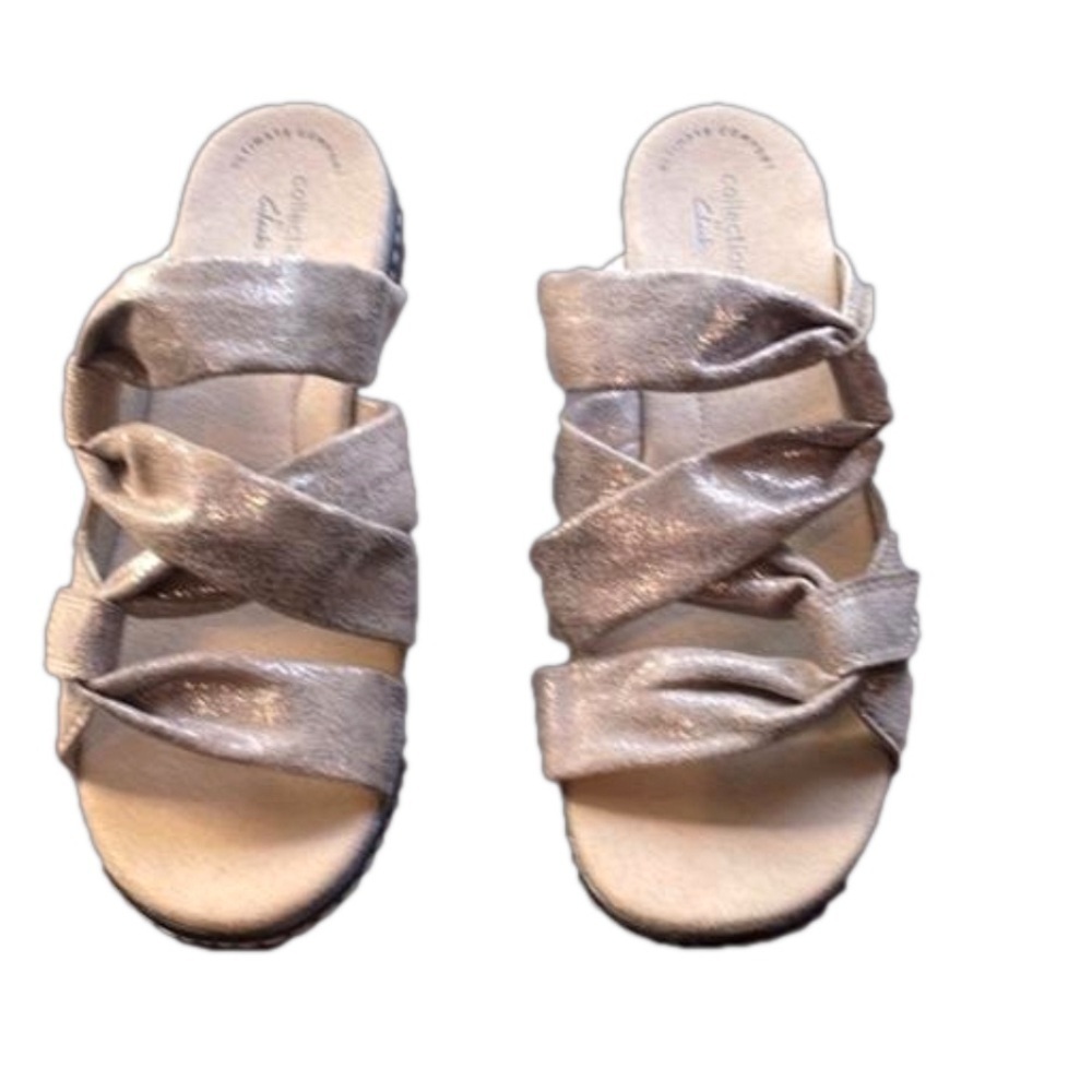 Women's Clarks Delana Jazz Pewter Metallic Leather sz 7 Clarks ultimate comfort